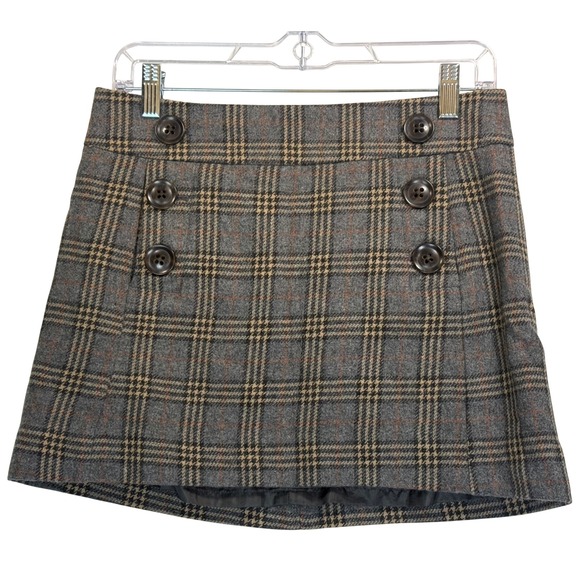 GAP Dresses & Skirts - Gap Plaid Wool Mini Skirt Gray Tartan Button Front Preppy Y2K Grungecore Sz 0P